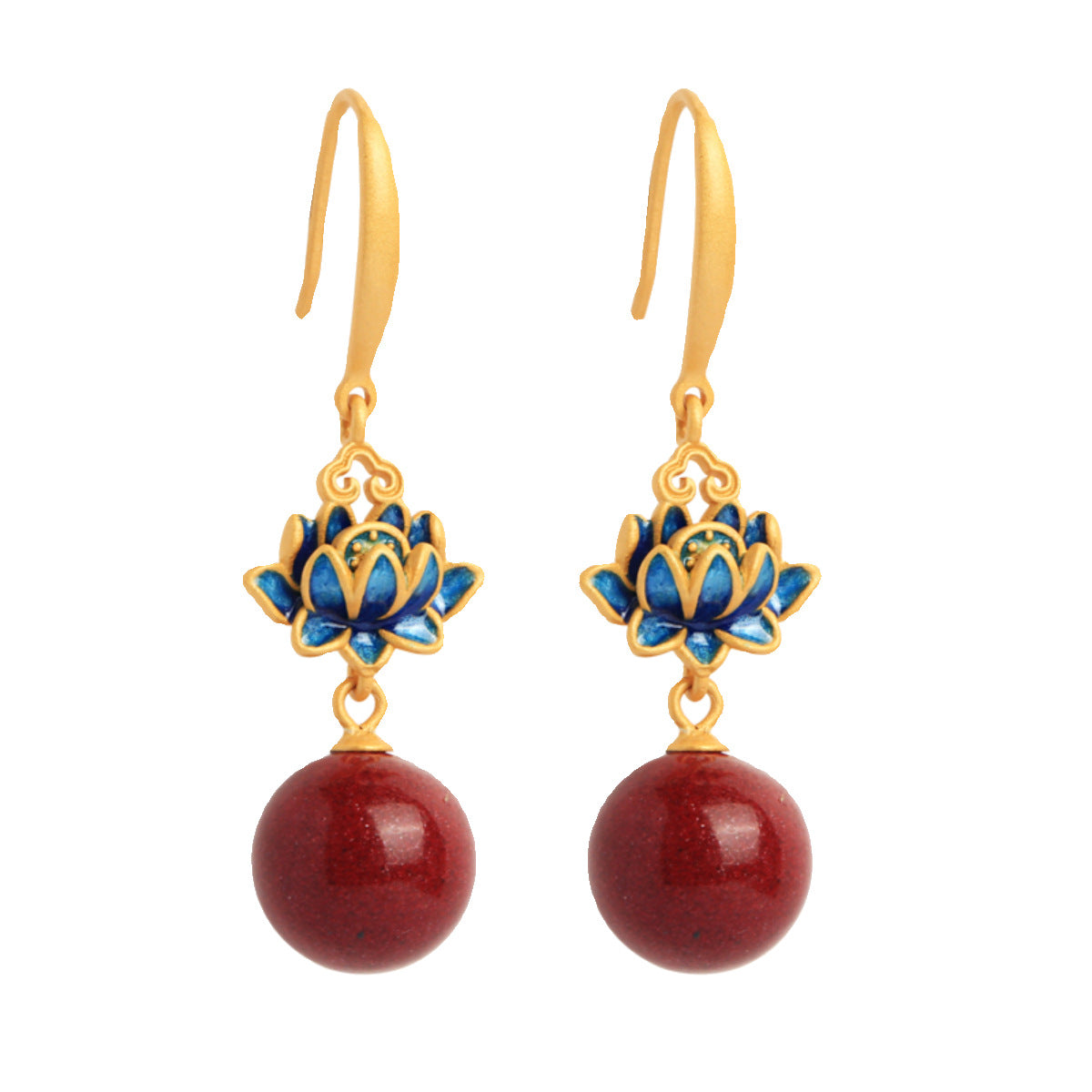 Wholesale Cinnabar Lotus New Chinese Retro Blue Enamel Earrings